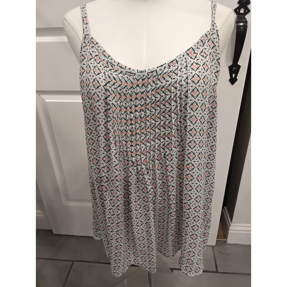 Torrid Geometric‎ Medallion Pleated Cami Tank Top White Peach Teal Size 1 1X